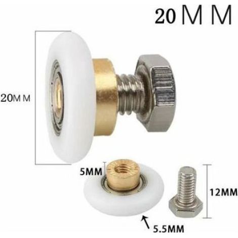 Rouleaux de porte coulissante - - Lot de 4 - 20 mm - Métal - Couleurs multiples (1/2)