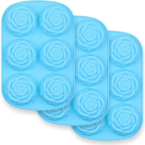 Moule en silicone à 6 cavités en forme de fleurs, lot de 3 moules géants antiadhésifs en silicone alimentaire en forme de rose pour bonbons, chocolat, gelée, glaçons - roses (1/5)