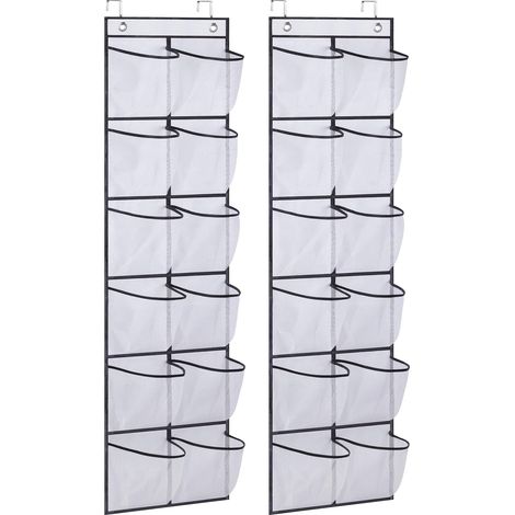 Organisateur De Chaussures Pour Porte - 12 Poches En Maille Par Unité - Convient Portes Étroites - Blanc - Lot De 2 (1/5)