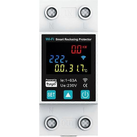 Fehlerstrom-Schutzschalter mit WLAN-Anbindung, LED-Anzeige und Energiezähler, 1P-kompatibel (1–63 A), Hausautomatisierungslösung, steuerbar über die Smart Life App (1/5)