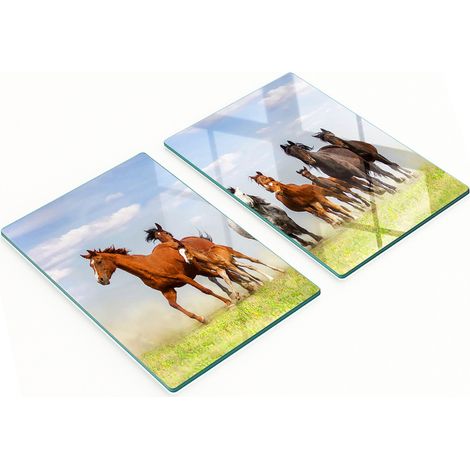Tablas de cocina de vidrio templado con gráficos de caballos al galope, 2x40x52 cm (1/5)
