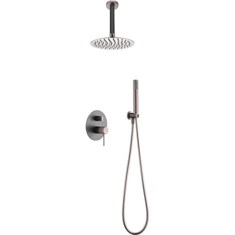 IMEX Dusch-Einbau-Set TOP 2-Wege-Mischkörper aus Messing Ø25-Brausekopf PVC-Schlauch 35-mm-Kartusche Grigio-Champagne Stahl-Messing Imex-GPQ038-GC