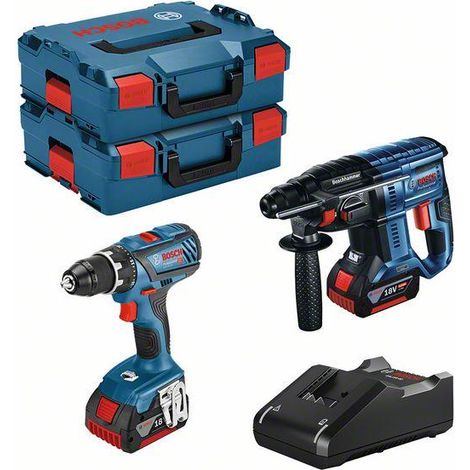 Lot BOSCH Perceuse GSR 18V-28 + Perforateur GBH 18V-21 + 2 batteries 18V 4.0Ah +chargeur + 2 coffrets L-Boxx (1/10)
