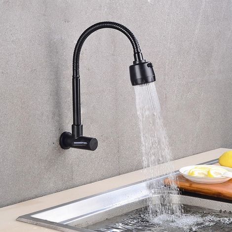 Robinet de cuisine à froid unique, robinet d'évier de cuisine en acier inoxydable, tuyau flexible pour eau froide, montage mural, deux modes, robinet G1/2 po diamètre du tuyau (1/5)