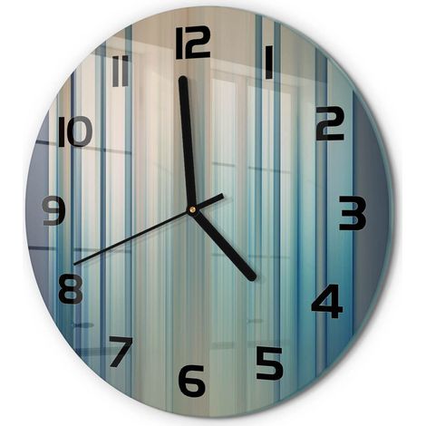 Horloge Murale Ronde Classique en Verre Silencieuse Design Élégant pour Salon Rayures bleues fi 30 cm (1/5)