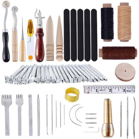 59-Piece Leatherworking Tool Kit - Complete DIY Leathercraft Set with Punching, Sewing and Finishing Tools - Ideal for Beginners and Craftspeople- (1/3)