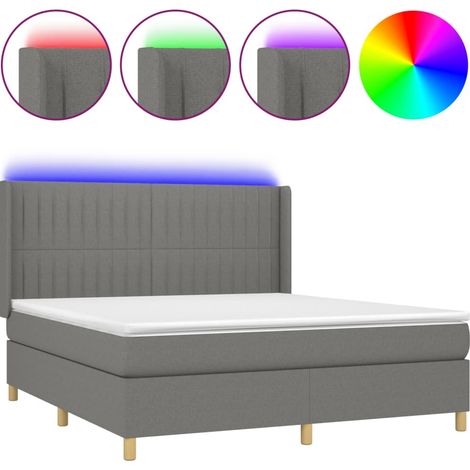 Maison Exclusive - Letto a Molle Materasso e LED Grigio Scuro 180x200cm in Tessuto (1/5)