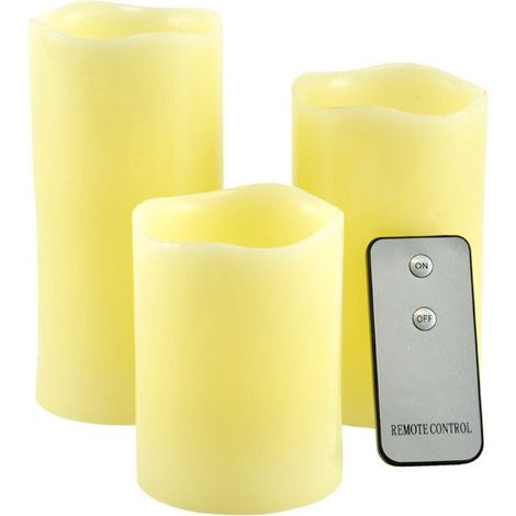 Trade Shop - DREI FLAMMENLOSE LED-KERZEN AUS ECHTEM WACHS MIT FERNBEDIENUNG UND KERZENEFFEKT -