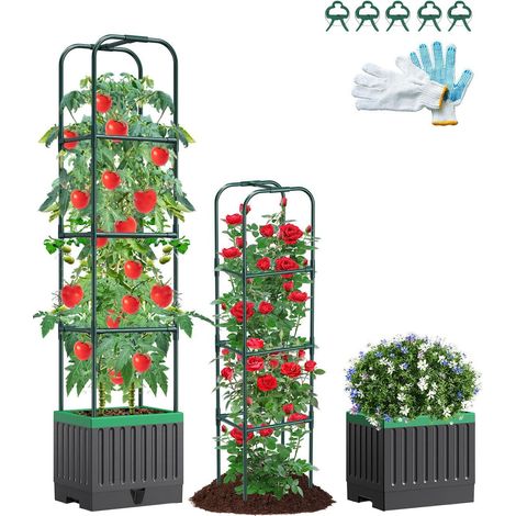 Jardinière à tomates avec treillis, 174,5 cm de haut, arrosage automatique, cages pour plantes grimpantes, parterre de jardin surélevé pour intérieur et extérieur (1/5)