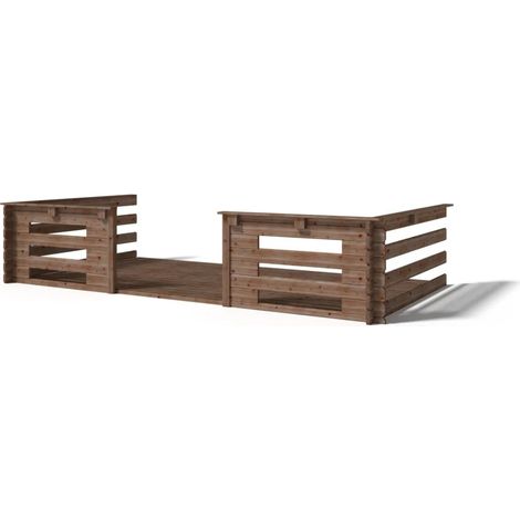 Terrasse en bois avec balustrade pour abri en bois - 8m2 - 4m x 2m - imprégnée - couleur: marron (1/4)