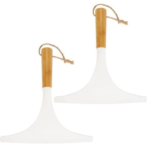 Tergivetro per doccia (set da 2) – pratico tergivetro per doccia o finestre – tergivetro per bagno con anello per appenderlo – colore bianco/naturale -Crezuo