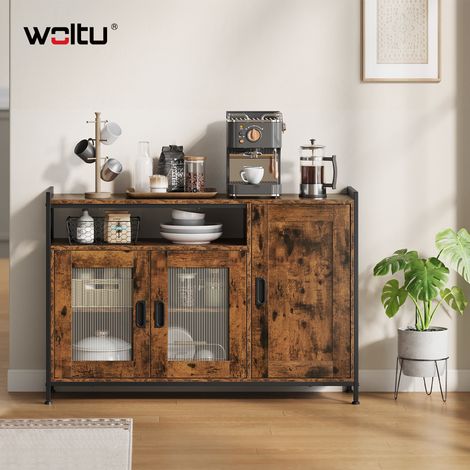 WOLTU Küchenschrank Sideboard mit 3 Türen 2 verstellbaren Ablagen Arbeitsplatte, Buffetschrank aus MDF Metall, für Küche Wohnzimmer Flur, 110 x 75 x 33 cm, Rustikales Braun (1/5)