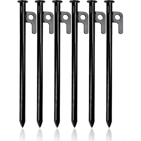 (6 piezas) Clavijas para carpas de alta resistencia, estacas de acero forjado para carpas, clavijas para carpas de 30 cm con ganchos para asegurar terrenos duros para carpas, lonas, playas y jardines