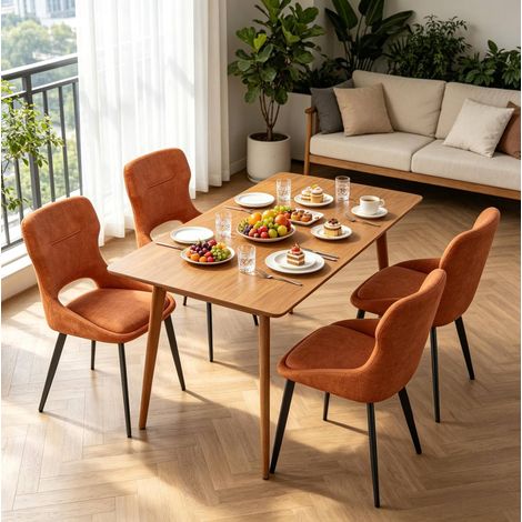 Set di 4 sedie imbottite in chenille arancione con struttura in metallo e braccioli (1/5)
