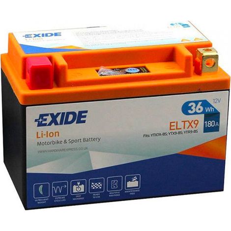Batterie moto YTX9-BS Exide Lithium Li-ion 12V 3AH 180A ELTX9 YTX7A-BS