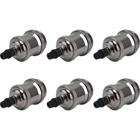 6 Pièces Douille Métallique E26 E27, Base Rétro Éclairage avec Coque Aluminium et Perle Noire, Accessoires Électriques (1/5)