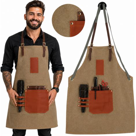 Delantal de barbero profesional de cuero con bolsillos para cortar el pelo. (1/5)