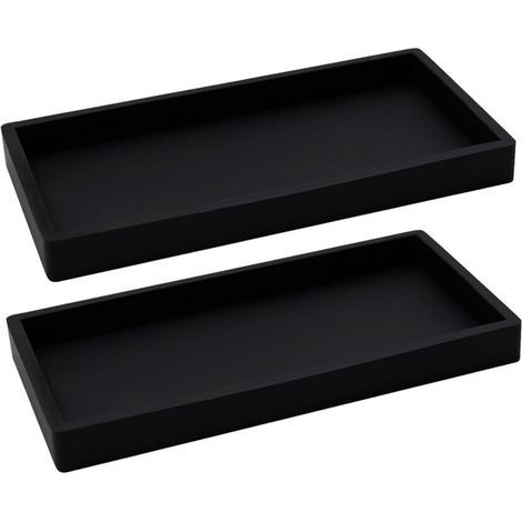 Rechteckiges Dekotablett, Badezimmertablett, Schminktischtablett, 20 x 10 cm (schwarz, 2 Stück) (1/4)