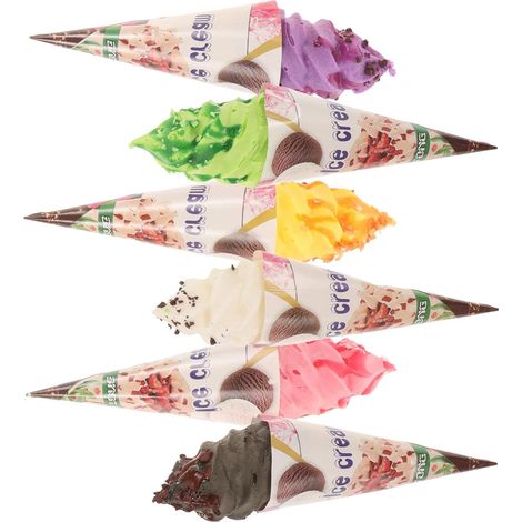 Lot de 6 Aimants pour Frigo en Plastique Léger Modèle Cornet de Crème Glacée Réaliste pour Décoration Été et Accessoires Photo de Desserts (1/5)