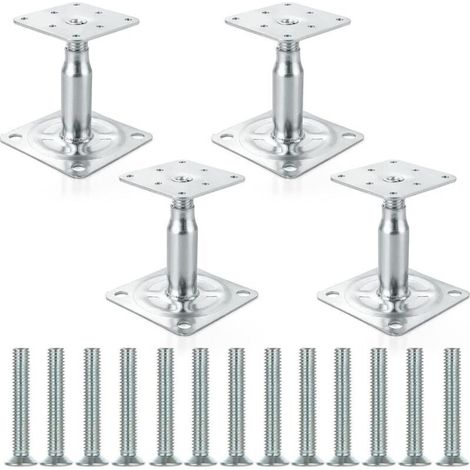 Lot de 4 support de poteau reglable, supports de poteau, galvanisés, 100 à 150 mm, hauteur réglable, pour clôtures, abris, abris de voiture, pergolas, travaux de construction