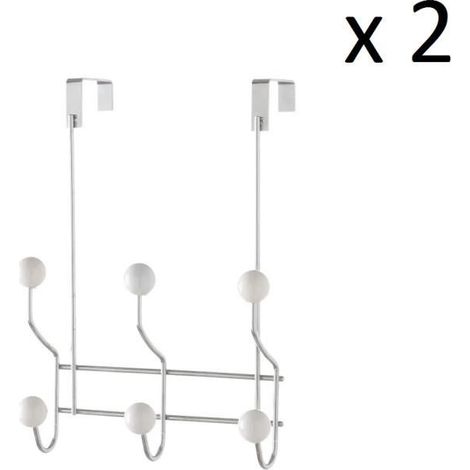 Porte-manteau mural - JUANIO - Lot 2x6 - 6 crochets - ABS & métal chromé blanc - 22x10,5x30 cm (1/4)