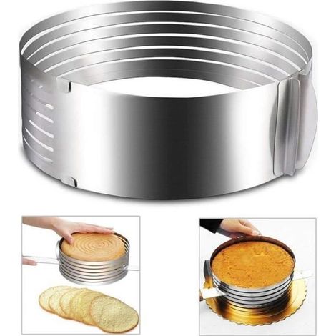 réglable en acier inoxydable mousse Moule à gâteau de couche trancheuse kit Argent, diamètre 16-20cm (1/4)