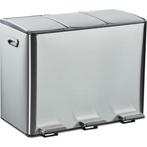 Cubo de basura de cocina de 3 compartimentos, 3 x 15 L, tapa de cierre suave