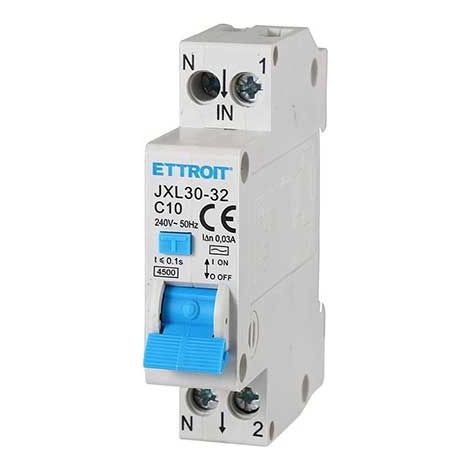ETTROIT Fehlerstromschutzschalter 1P+N 10A C10 4,5kA 30mA 220V 1 DIN-Modul JX251040 (1/3)