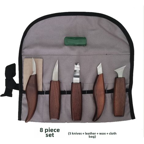 Juego de tallado de madera de 8 piezas, cuchillo de acero al cromo vanadio con mango de nogal, kit para principiantes. (1/5)