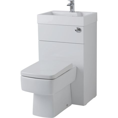 Milano Lurus 502mm x 890mm Combination Basin Toilet WC Unit with Chrome Flush Button - White (1/5)