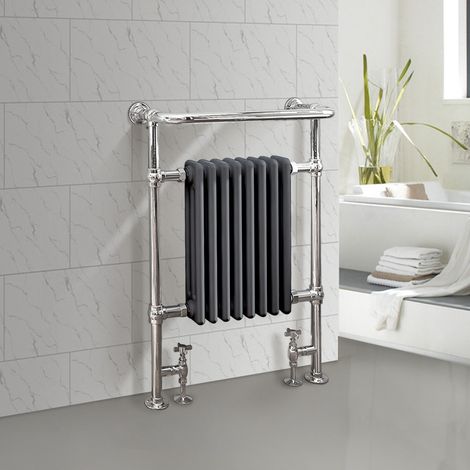 Traditional Bathroom Heated Towel Rail Column Radiator Cast Iron Rad Anthracite & Chrome 952x659 mm (1/5)