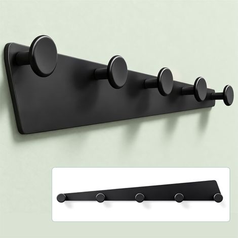 Mai & Mai Porte Manteaux Mural en Alliage d’Aluminium pour Salle de Bain Cuisine Chambre Entrée Accroche Serviette 5 Crochets Patère Murale Anti-chute Noir 400×50×3 MM Stalo-18 (1/5)