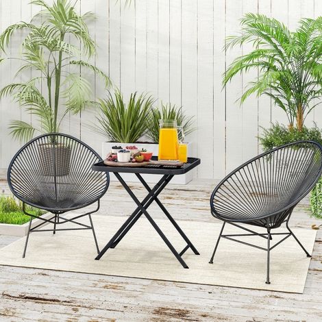 Mesa de jardín de acero negro cuadrada plegable, diseño troquelado, resistente a la intemperie (1/5)