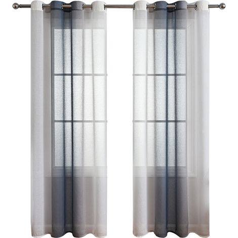 2er Set Gardinen Grau Wohnzimmer Vorhänge mit Ösen Gardinen Fenster,Gardine Transparent Ösenschal Vorhang Schlaufen ,Dekoschals für Balkontür Outdoor Curtain – Grau 132x213cm