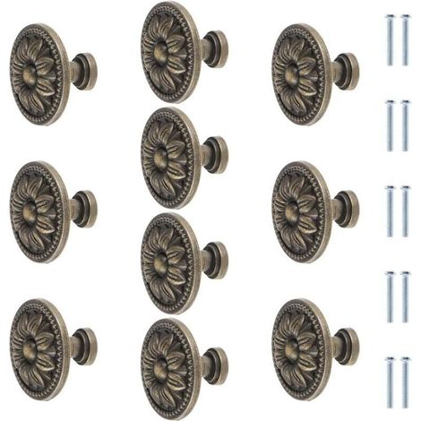 Möbelknöpfe, rund, mit Blumenmotiv, Antik-Bronze, 35 mm, Vintage-Stil, für Küchenschränke, Schubladen, Schubladengriffe aus Bronze, 10 Stück (1/4)