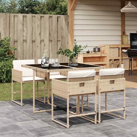 vidaXL 5 Piece Garden Dining Set with Cushions Beige Poly Rattan (1/5)