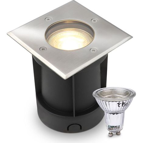 LED Bodeneinbaustrahler eckig Edelstahl 230V IP67 - Leuchtmittel: GU10 5W 2700K DIMMBAR - Anzahl: 1x (1/5)