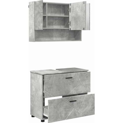 Juego de muebles de baño con cajón 2 pcs Gris Concreto vidaXL (1/5)