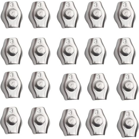 Lot de 24 serre-câbles en acier inoxydable, serre-câbles en acier M3, serre-câbles métalliques, pour cordes à linge, fixation solide des câbles métalliques (1/4)