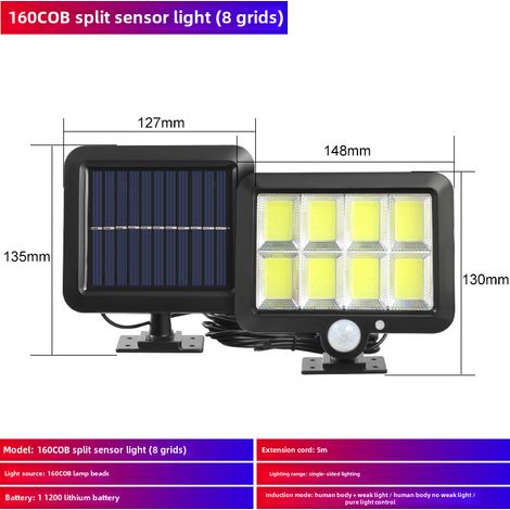 Wasserdichte Solar-Außenleuchte mit Bewegungsmelder, duale Beleuchtung, Gartenleuchte, Wandleuchte, Garagenleuchte, Solarlampe (160 Split-Induktions-COB) (1/5)