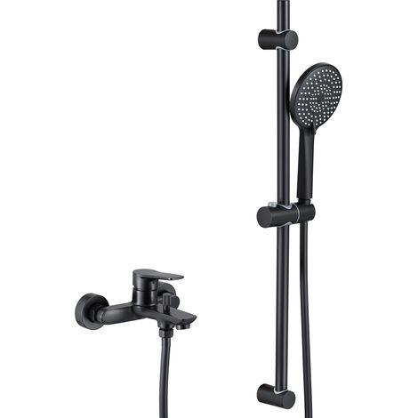 Badewanne Duschset mit 3 Funktionen Handbrause, Schwarze Badewannenarmatur, 70 cm Edelstahl Duschstange, Duschsystem für Badewanne und Badezimmer