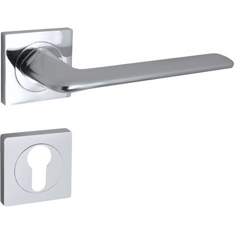 domino Türgriff Drückergarnitur PZ - Profilzylinder Set quadratische Rosette Türklinke für Zimmertür, Bürotür, Kellertür & Innentür Türbeschläge aus Aluminium  glänzendes Chrom K ROMBO-QR M6 (1/5)