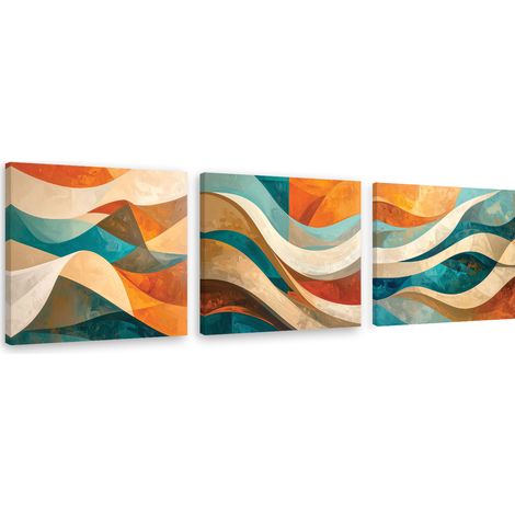Set de tableaux sur toile  Abstraction colorée : vagues et lignes 3 x 20x20