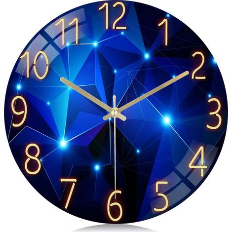 Horloge 30cm Murale Verre Ciel étoilé, Silencieuse Pendule Murale Bleu Moderne Design Créative, sans Tic-tac Déco pour Salon Chambre Bureau (1/5)