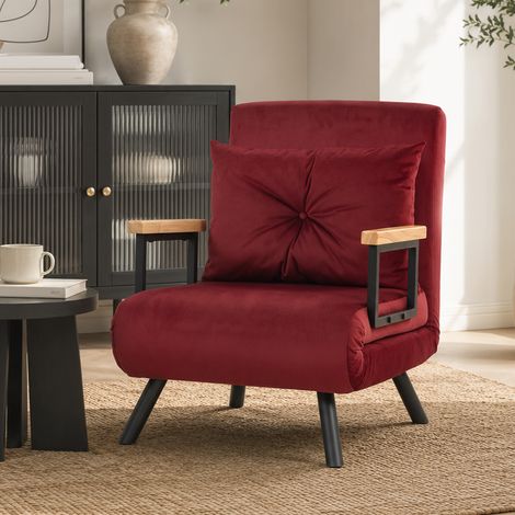 Chaise Longue Convertible 3-en-1 avec Dossier Inclinable 5 Positions, Coussin Inclus, Dimensions 63x73x81 cm, Teinte Bordeaux (1/5)