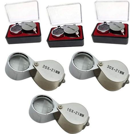 3 Pièces 10X / 20X / 30X Loupe de Bijoutier Verre Diamant Loupe Métal Rond Corps Bijoutiers Loupe pour les Yeux Loupe Loupe 21mm Diamètre de la Lentille Couleur Argent