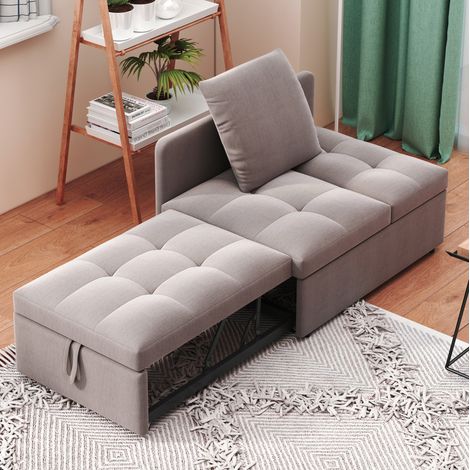 Sofá cama 3 en 1 177x68x65 cm gris tapizado con respaldo ajustable (1/5)