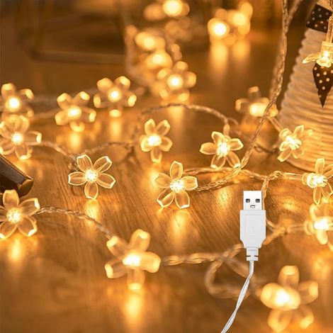 Lot de 2 Guirlandes Lumineuses Fleurs de Cerisier, 6 m 40 LED USB, Blanc Chaud, Décoration Chambre et... (1/5)
