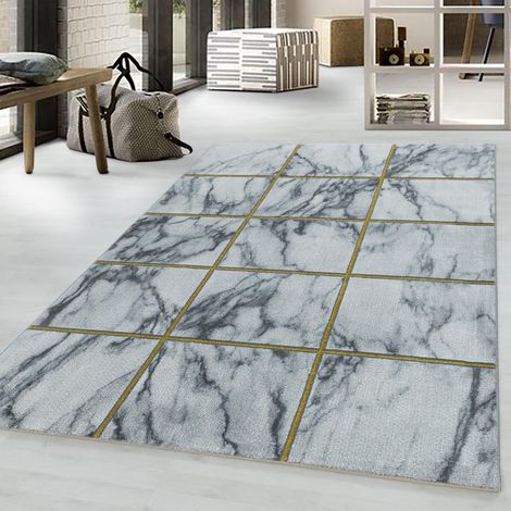 Naxos Luxury Marbled Rug Bedroom Living Room Contemporary White on Gold Rug Large 160x230 cm (5'3"x7'7") (1/4)
