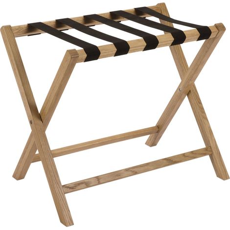 Porte valise en chêne élégant pour chambre ou hôtel - chêne naturel et sangles noires (1/4)